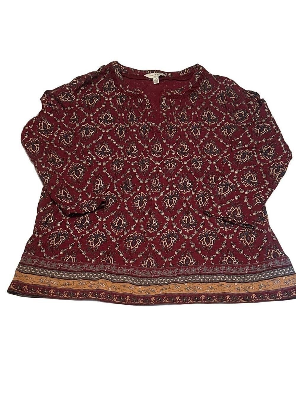 Small Women's Lucky Brand Burgundy Patterned Top